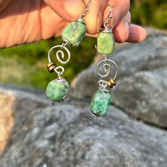 🪨Amazonite nuggets with silver wirework necklace bracelet & earrings - Picture 10 of 11